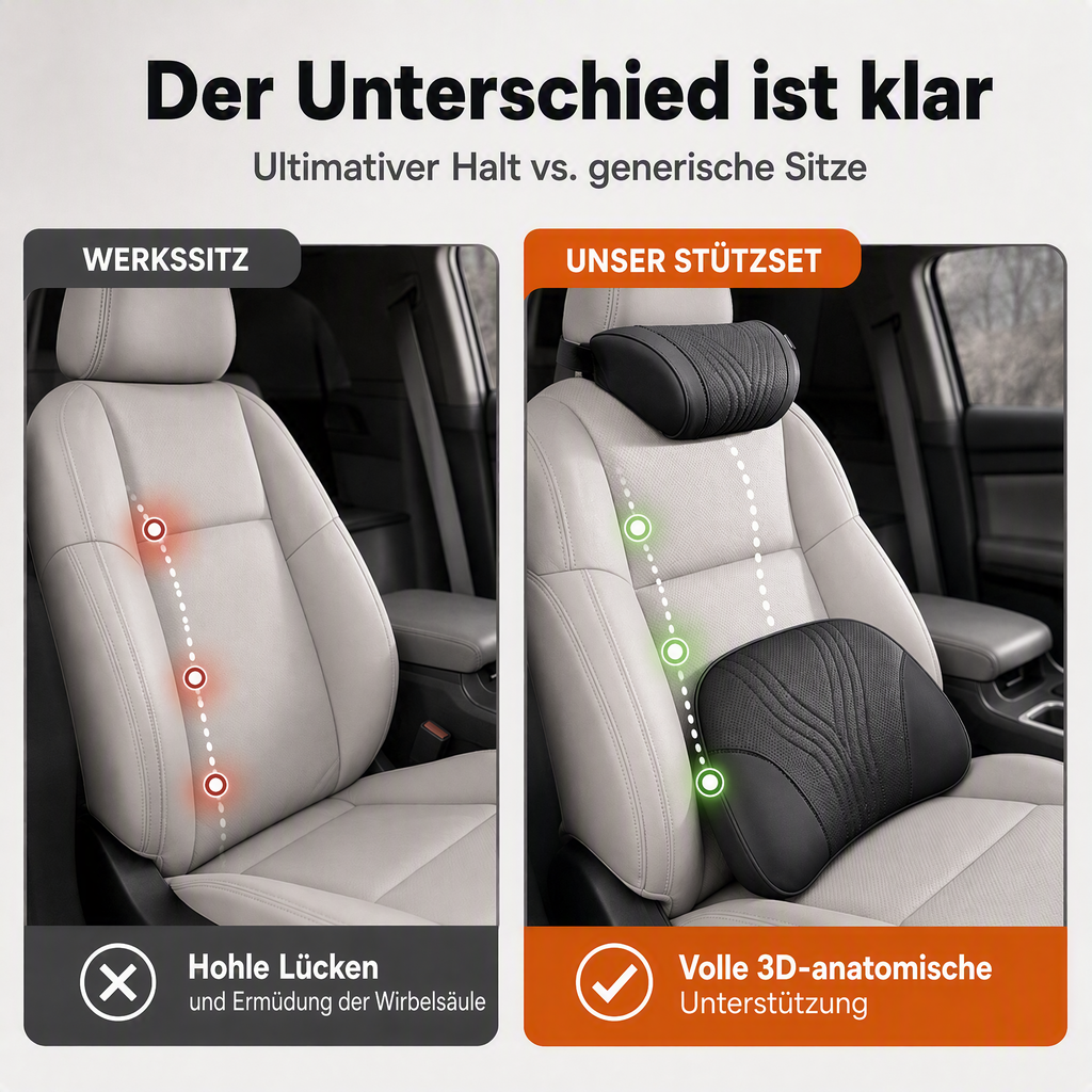 🚗💺 Lordosen- & Nackenstütze – ergonomisch, atmungsaktiv, verstellbar – Rückenschmerzen adé! 🌿