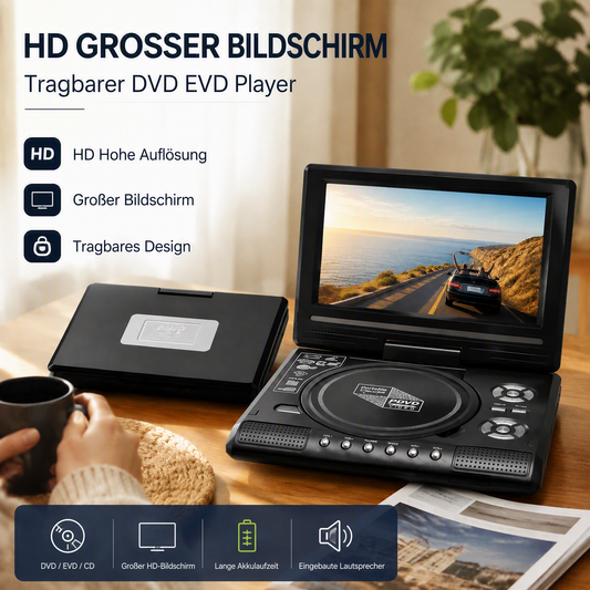 📺 7,8" HD Tragbarer DVD/EVD-Player – Großer Bildschirm, wiederaufladbar & kompatibel mit DVD/CD/USB/SD – Ideal für Zuhause & unterwegs 🔥 50 % Rabatt