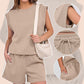 2-teiliges Set mit Oberteil mit Flügelärmeln und Rundhalsausschnitt und Shorts mit Kordelzug für Damen