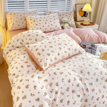 4-teiliges Bettwäscheset aus gewaschener Baumwolle im minimalistischen Stil