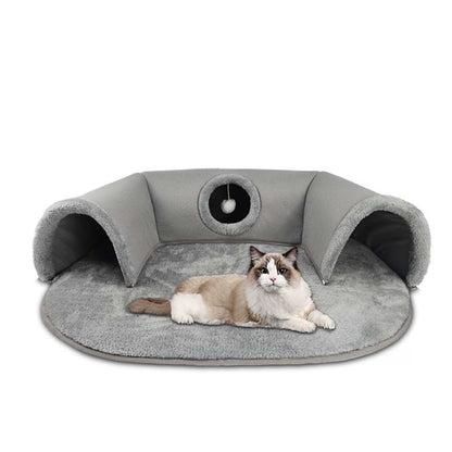 🐱🛤️ 50% RABATT! Plüsch-Katzenbett mit Tunnel – 2-in-1 Katzenhaus zum Kuscheln, Spielen & Verstecken 🏠