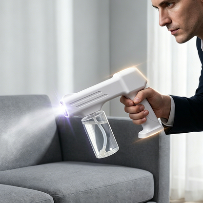 💥LETZTER TAG DES SONDERVERKAUFS 50 % RABATT💥  Akku-Desinfektionssprühpistole mit Blaulicht – 350 ml, leicht, wiederaufladbar, für Zuhause, Auto und Reisen